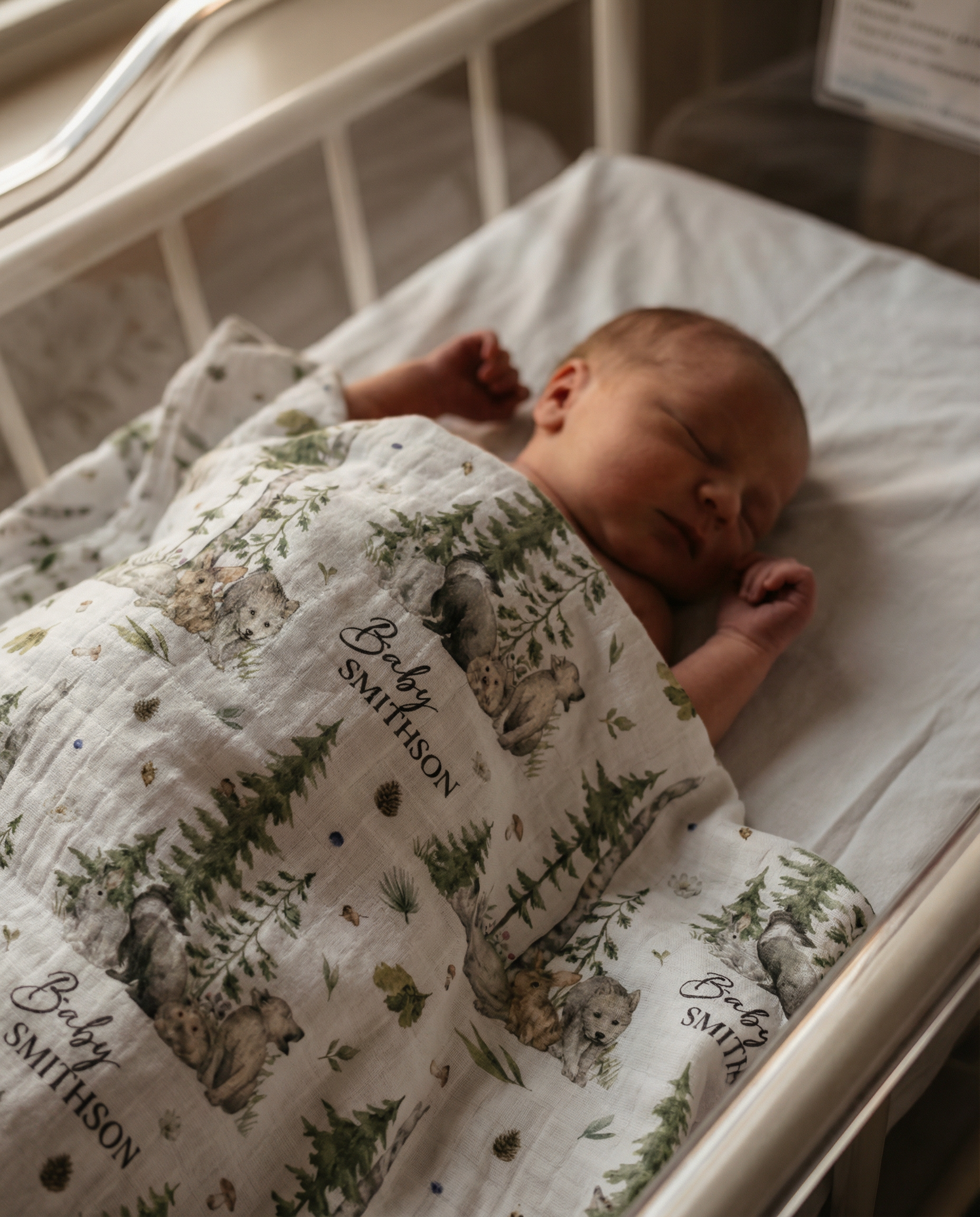 Personalised custom muslin swaddle wrap with baby name, soft breathable fabric, 120x120cm size for newborns and babies