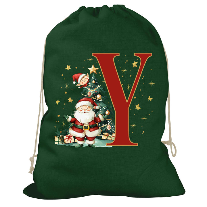 Initial Christmas Drawstring Sack - Santa Claus