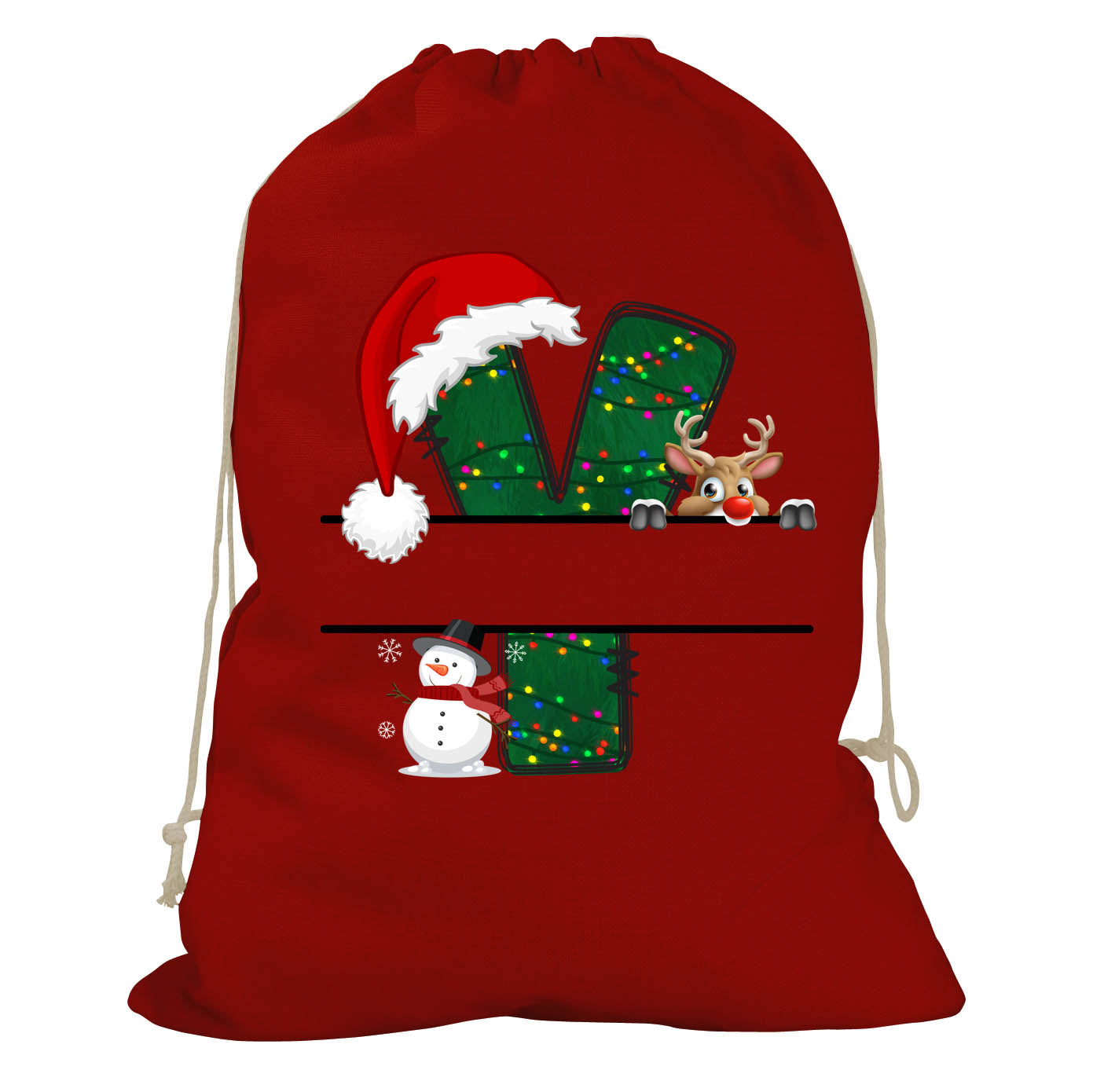 Initial Christmas Drawstring Sack - Reindeer