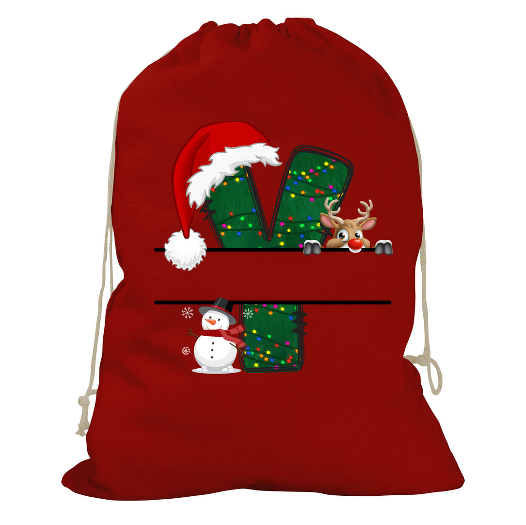 Initial Christmas Drawstring Sack - Reindeer