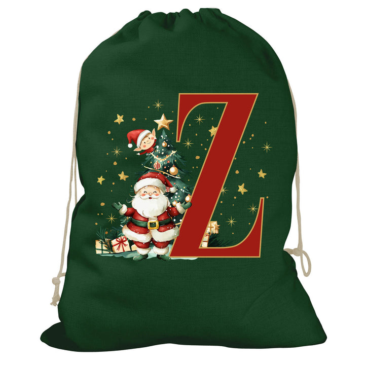 Initial Christmas Drawstring Sack - Santa Claus